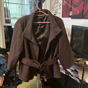 Chic Brown Belted Half Sleeved Coat